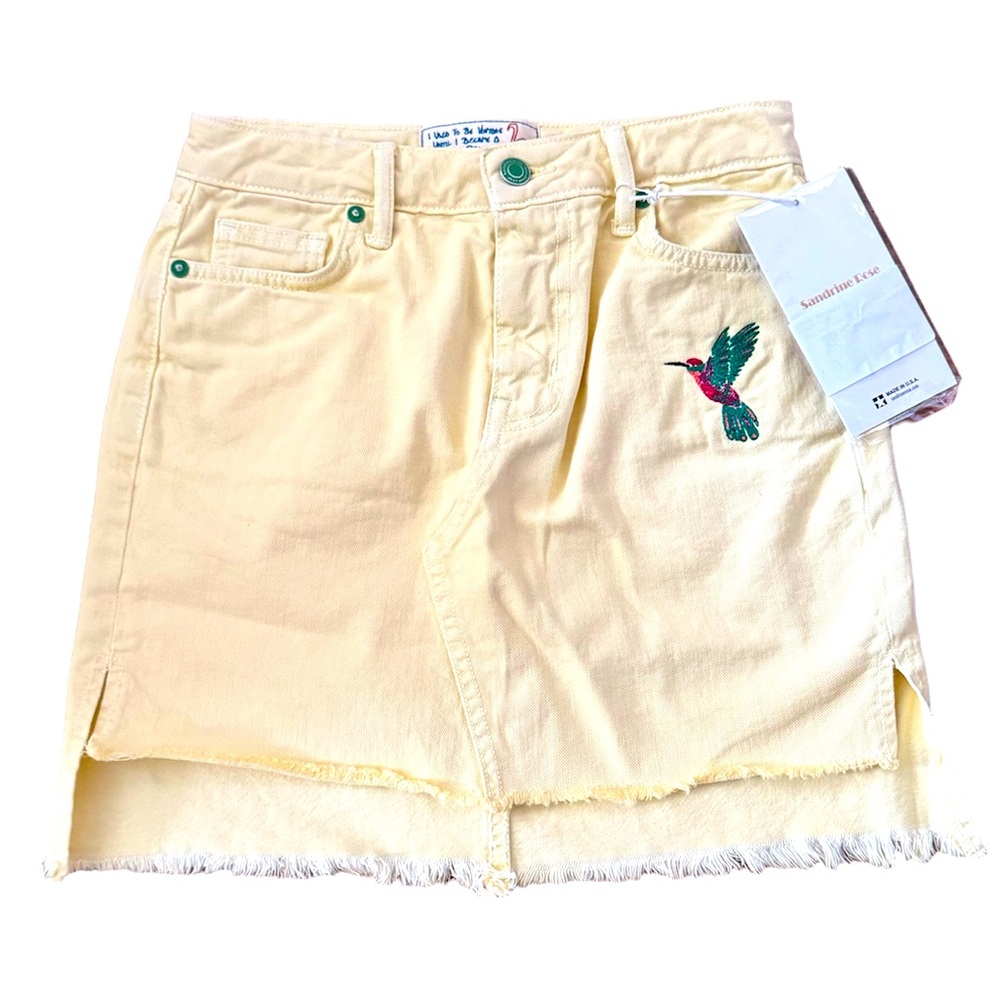 Free People X Sandrine Rose Embroidered Denim Mini Skirt 24 NWT